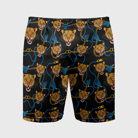 Мужские шорты спортивные с принтом Золотая цепь с леопардами в Санкт-Петербурге,  |  | Тематика изображения на принте: 