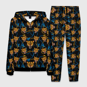 Мужской костюм 3D с принтом Золотая цепь с леопардами в Белгороде, 100% полиэстер | Манжеты и пояс оформлены тканевой резинкой, двухслойный капюшон со шнурком для регулировки, карманы спереди | Тематика изображения на принте: 