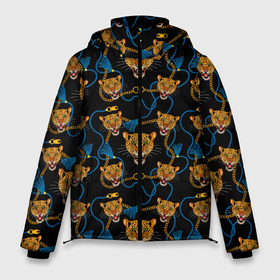 Мужская зимняя куртка 3D с принтом Золотая цепь с леопардами в Санкт-Петербурге, верх — 100% полиэстер; подкладка — 100% полиэстер; утеплитель — 100% полиэстер | длина ниже бедра, свободный силуэт Оверсайз. Есть воротник-стойка, отстегивающийся капюшон и ветрозащитная планка. 

Боковые карманы с листочкой на кнопках и внутренний карман на молнии. | 