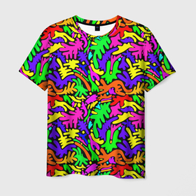 Мужская футболка 3D с принтом Яркие цветные каракули в Белгороде, 100% полиэфир | прямой крой, круглый вырез горловины, длина до линии бедер | 