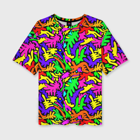Женская футболка oversize 3D с принтом Яркие цветные каракули в Курске,  |  | 