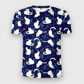 Мужская футболка 3D Slim с принтом Альбиносные кошки в Екатеринбурге, 100% полиэстер с улучшенными характеристиками | приталенный силуэт, круглая горловина, широкие плечи, сужается к линии бедра | Тематика изображения на принте: 