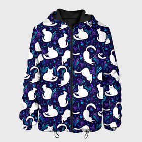 Мужская куртка 3D с принтом Альбиносные кошки в Екатеринбурге, ткань верха — 100% полиэстер, подклад — флис | прямой крой, подол и капюшон оформлены резинкой с фиксаторами, два кармана без застежек по бокам, один большой потайной карман на груди. Карман на груди застегивается на липучку | 