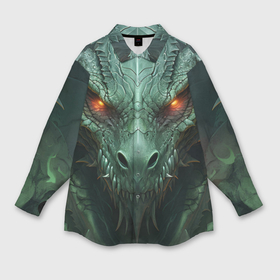 Мужская рубашка oversize 3D с принтом Зеленый дракон со светящимися глазами ,  |  | 