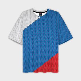 Мужская футболка oversize 3D с принтом Белый синий красный вязаный фон в Новосибирске,  |  | 