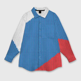 Мужская рубашка oversize 3D с принтом Белый синий красный вязаный фон в Новосибирске,  |  | 
