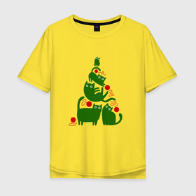 Мужская футболка хлопок Oversize с принтом Ёлочка из котиков в Тюмени, 100% хлопок | свободный крой, круглый ворот, “спинка” длиннее передней части | 