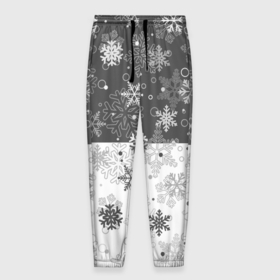 Мужские брюки 3D с принтом Снежинки день ночь в Тюмени, 100% полиэстер | манжеты по низу, эластичный пояс регулируется шнурком, по бокам два кармана без застежек, внутренняя часть кармана из мелкой сетки | 