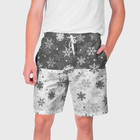 Мужские шорты 3D с принтом Снежинки день ночь в Петрозаводске,  полиэстер 100% | прямой крой, два кармана без застежек по бокам. Мягкая трикотажная резинка на поясе, внутри которой широкие завязки. Длина чуть выше колен | 