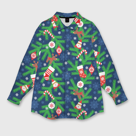 Мужская рубашка oversize 3D с принтом Новогодние игрушки на ёлке ,  |  | Тематика изображения на принте: 