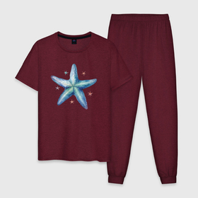 Мужская пижама хлопок с принтом Акварельная морская звезда в Новосибирске, 100% хлопок | брюки и футболка прямого кроя, без карманов, на брюках мягкая резинка на поясе и по низу штанин
 | 