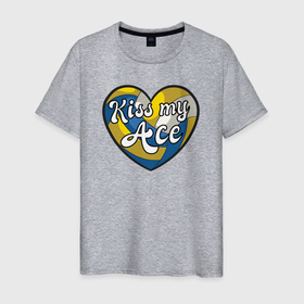 Мужская футболка хлопок с принтом Kiss my ace ball в Тюмени, 100% хлопок | прямой крой, круглый вырез горловины, длина до линии бедер, слегка спущенное плечо. | Тематика изображения на принте: 