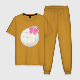 Мужская пижама хлопок с принтом Волейбол и бабочка в Новосибирске, 100% хлопок | брюки и футболка прямого кроя, без карманов, на брюках мягкая резинка на поясе и по низу штанин
 | 