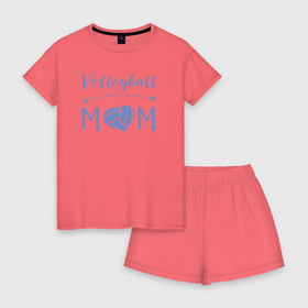 Женская пижама с шортиками хлопок с принтом Мама волейбола в Екатеринбурге, 100% хлопок | футболка прямого кроя, шорты свободные с широкой мягкой резинкой | 