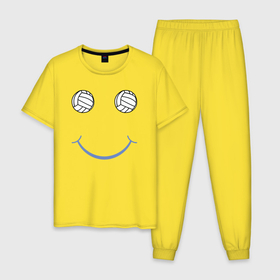 Мужская пижама хлопок с принтом Волейбольный позитив в Новосибирске, 100% хлопок | брюки и футболка прямого кроя, без карманов, на брюках мягкая резинка на поясе и по низу штанин
 | 