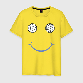 Мужская футболка хлопок с принтом Волейбольный позитив в Новосибирске, 100% хлопок | прямой крой, круглый вырез горловины, длина до линии бедер, слегка спущенное плечо. | Тематика изображения на принте: 