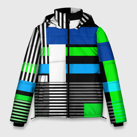 Мужская зимняя куртка 3D с принтом Геометрический узор сине  зеленый в стиле пэчворк в Тюмени, верх — 100% полиэстер; подкладка — 100% полиэстер; утеплитель — 100% полиэстер | длина ниже бедра, свободный силуэт Оверсайз. Есть воротник-стойка, отстегивающийся капюшон и ветрозащитная планка. 

Боковые карманы с листочкой на кнопках и внутренний карман на молнии. | 