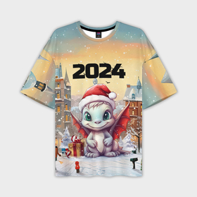 Мужская футболка oversize 3D с принтом Дракон новогодней ночи 2024 в Новосибирске,  |  | Тематика изображения на принте: 