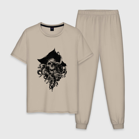 Мужская пижама хлопок с принтом Пиратский череп в Курске, 100% хлопок | брюки и футболка прямого кроя, без карманов, на брюках мягкая резинка на поясе и по низу штанин
 | 