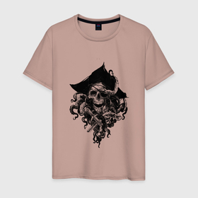 Мужская футболка хлопок с принтом Пиратский череп в Белгороде, 100% хлопок | прямой крой, круглый вырез горловины, длина до линии бедер, слегка спущенное плечо. | 
