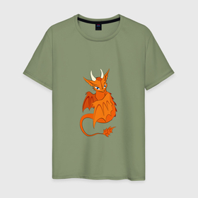 Мужская футболка хлопок с принтом Оранжевый дракон в Санкт-Петербурге, 100% хлопок | прямой крой, круглый вырез горловины, длина до линии бедер, слегка спущенное плечо. | 