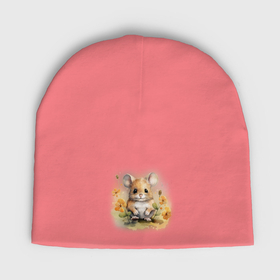 Мужская шапка демисезонная с принтом Милый мышонок в цветах в Тюмени,  |  | Тематика изображения на принте: 