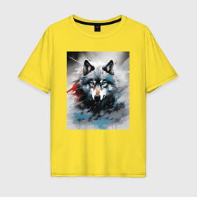Мужская футболка хлопок Oversize с принтом Абстрактный грозный волк в Екатеринбурге, 100% хлопок | свободный крой, круглый ворот, “спинка” длиннее передней части | 