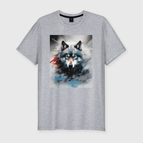 Мужская футболка хлопок Slim с принтом Абстрактный грозный волк в Екатеринбурге, 92% хлопок, 8% лайкра | приталенный силуэт, круглый вырез ворота, длина до линии бедра, короткий рукав | 