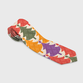 Галстук 3D с принтом Новогодние разноцветные ёлочки в Тюмени, 100% полиэстер | Длина 148 см; Плотность 150-180 г/м2 | 