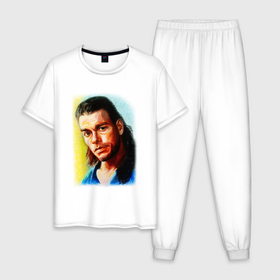Мужская пижама хлопок с принтом Жан Клод Ван Дамм в Тюмени, 100% хлопок | брюки и футболка прямого кроя, без карманов, на брюках мягкая резинка на поясе и по низу штанин
 | Тематика изображения на принте: 