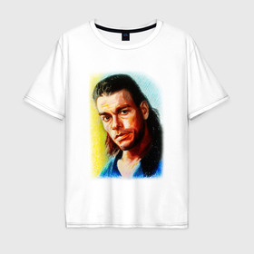 Мужская футболка хлопок Oversize с принтом Жан Клод Ван Дамм в Санкт-Петербурге, 100% хлопок | свободный крой, круглый ворот, “спинка” длиннее передней части | Тематика изображения на принте: 