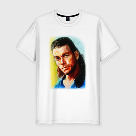 Мужская футболка хлопок Slim с принтом Жан Клод Ван Дамм в Тюмени, 92% хлопок, 8% лайкра | приталенный силуэт, круглый вырез ворота, длина до линии бедра, короткий рукав | Тематика изображения на принте: 