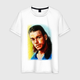 Мужская футболка хлопок с принтом Жан Клод Ван Дамм в Петрозаводске, 100% хлопок | прямой крой, круглый вырез горловины, длина до линии бедер, слегка спущенное плечо. | 