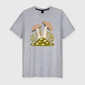 Мужская футболка хлопок Slim с принтом Грибы   три лесных гриба в Курске, 92% хлопок, 8% лайкра | приталенный силуэт, круглый вырез ворота, длина до линии бедра, короткий рукав | 
