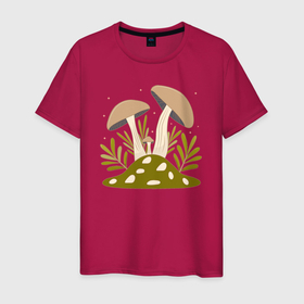 Мужская футболка хлопок с принтом Грибы   три лесных гриба , 100% хлопок | прямой крой, круглый вырез горловины, длина до линии бедер, слегка спущенное плечо. | 