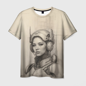 Мужская футболка 3D с принтом Скетч девушка разведчик в Санкт-Петербурге, 100% полиэфир | прямой крой, круглый вырез горловины, длина до линии бедер | 