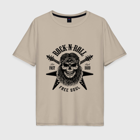 Мужская футболка хлопок Oversize с принтом Rock n roll   live fast rock hard в Кировске, 100% хлопок | свободный крой, круглый ворот, “спинка” длиннее передней части | 