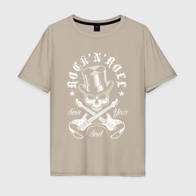 Мужская футболка хлопок Oversize с принтом Rock n roll   save you soul в Кировске, 100% хлопок | свободный крой, круглый ворот, “спинка” длиннее передней части | 