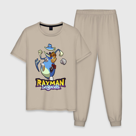 Мужская пижама хлопок с принтом Rayman and Globox fight , 100% хлопок | брюки и футболка прямого кроя, без карманов, на брюках мягкая резинка на поясе и по низу штанин
 | 