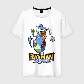 Мужская футболка хлопок с принтом Rayman and Globox fight , 100% хлопок | прямой крой, круглый вырез горловины, длина до линии бедер, слегка спущенное плечо. | 