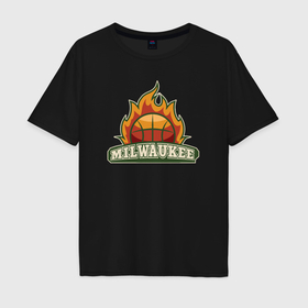 Мужская футболка хлопок Oversize с принтом Milwaukee fire , 100% хлопок | свободный крой, круглый ворот, “спинка” длиннее передней части | Тематика изображения на принте: 