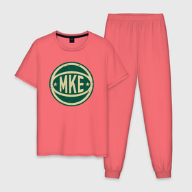 Мужская пижама хлопок с принтом Milwaukee star ball , 100% хлопок | брюки и футболка прямого кроя, без карманов, на брюках мягкая резинка на поясе и по низу штанин
 | Тематика изображения на принте: 