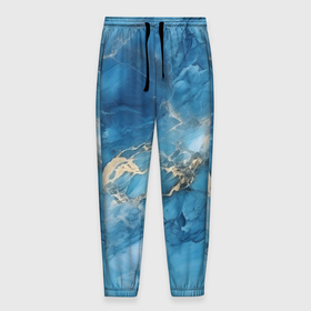Мужские брюки 3D с принтом Синий мрамор в Новосибирске, 100% полиэстер | манжеты по низу, эластичный пояс регулируется шнурком, по бокам два кармана без застежек, внутренняя часть кармана из мелкой сетки | 