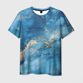 Мужская футболка 3D с принтом Синий мрамор в Курске, 100% полиэфир | прямой крой, круглый вырез горловины, длина до линии бедер | 