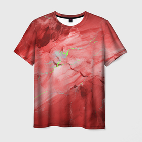 Мужская футболка 3D с принтом Красный мрамор в Курске, 100% полиэфир | прямой крой, круглый вырез горловины, длина до линии бедер | 