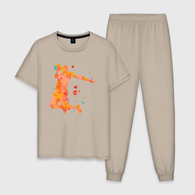 Мужская пижама хлопок с принтом Orange basketball в Курске, 100% хлопок | брюки и футболка прямого кроя, без карманов, на брюках мягкая резинка на поясе и по низу штанин
 | 