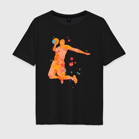 Мужская футболка хлопок Oversize с принтом Orange basketball в Рязани, 100% хлопок | свободный крой, круглый ворот, “спинка” длиннее передней части | Тематика изображения на принте: 