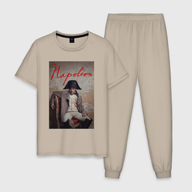 Мужская пижама хлопок с принтом Наполеон на стуле в Кировске, 100% хлопок | брюки и футболка прямого кроя, без карманов, на брюках мягкая резинка на поясе и по низу штанин
 | 