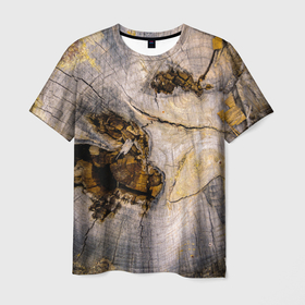 Мужская футболка 3D с принтом Текстура пня сосны в Санкт-Петербурге, 100% полиэфир | прямой крой, круглый вырез горловины, длина до линии бедер | 