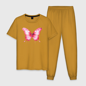 Мужская пижама хлопок с принтом Розовая акварельная бабочка в Тюмени, 100% хлопок | брюки и футболка прямого кроя, без карманов, на брюках мягкая резинка на поясе и по низу штанин
 | Тематика изображения на принте: 